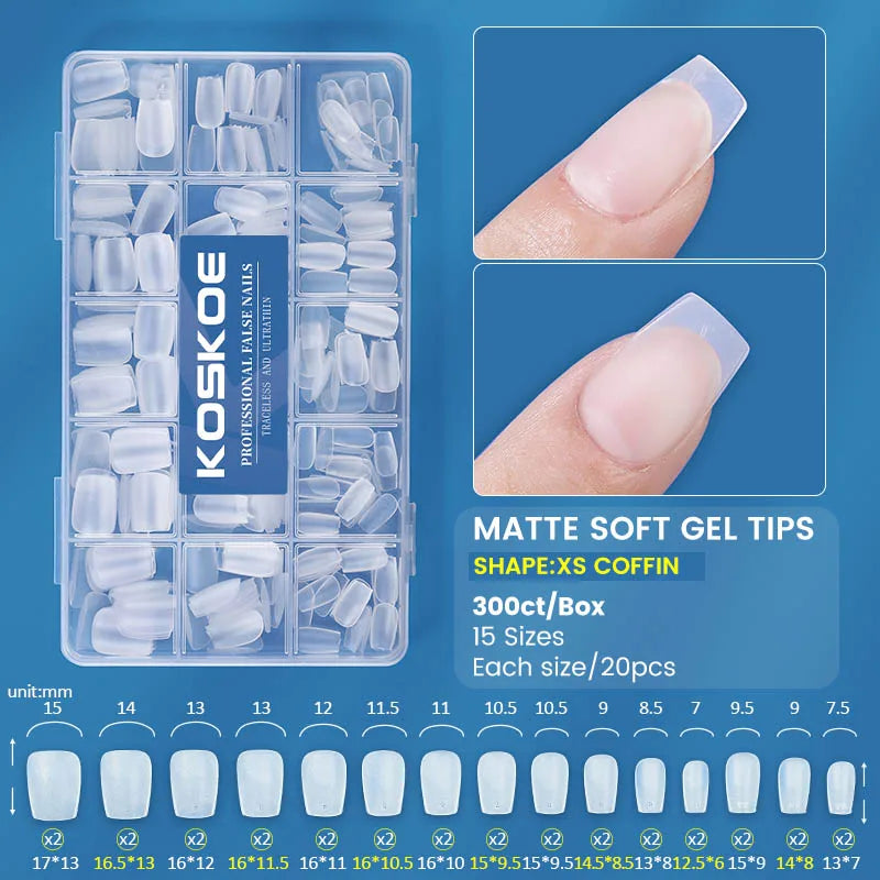 300pcs/box Transparent Fake Nail Acrylic Tips Soft Gel Full Matte Finish Nail Gel French Ballerinas Capsules Press On  Tips