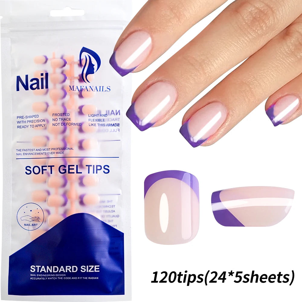 120/240Pcs Short Square Press On Nails Summer Colorful French Tip Fake Nails Extension Wearable Full Cover False Nails for Girls