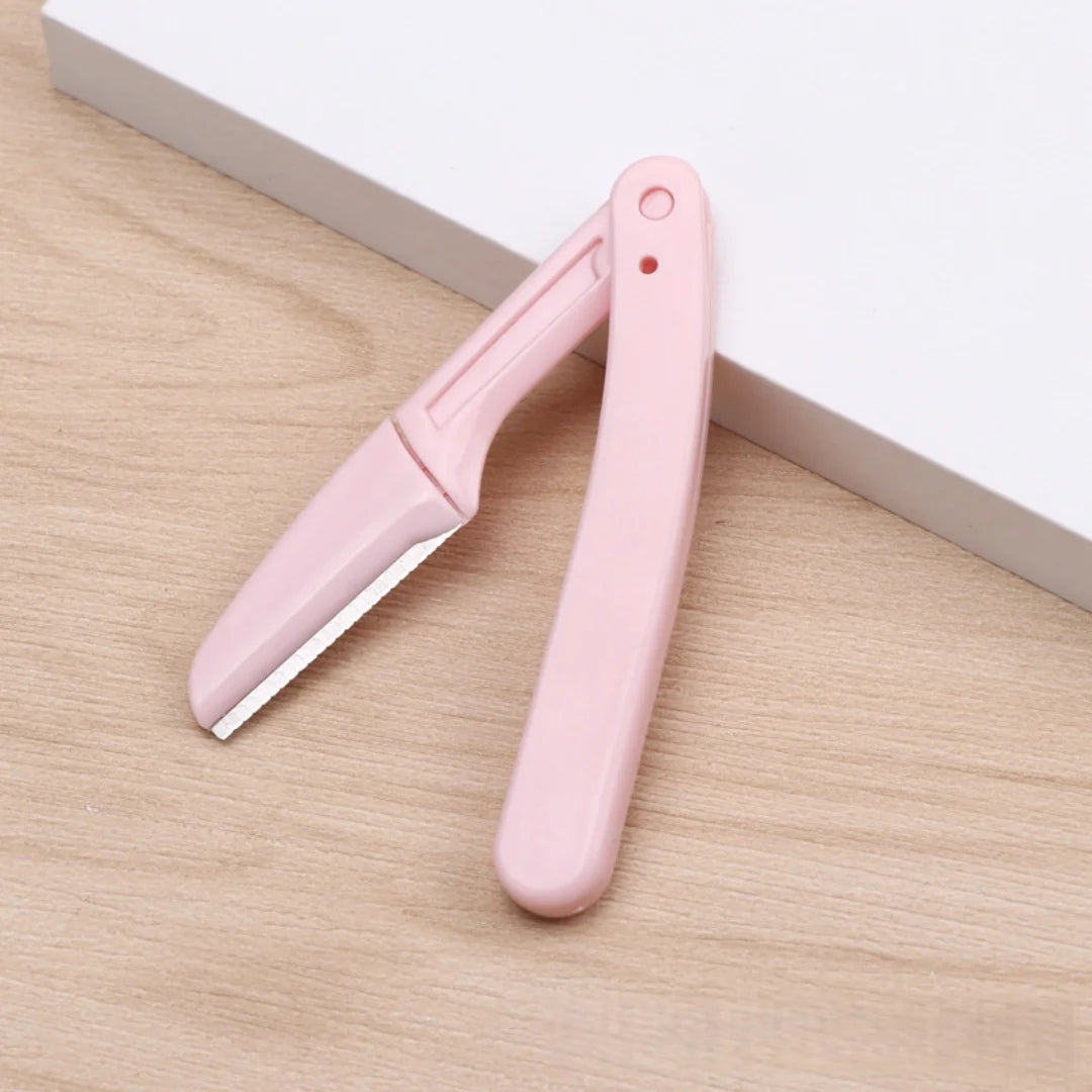 Portable pink color folding eyebrow razor, safe for women's face, suitable for eyebrows, face and lips.