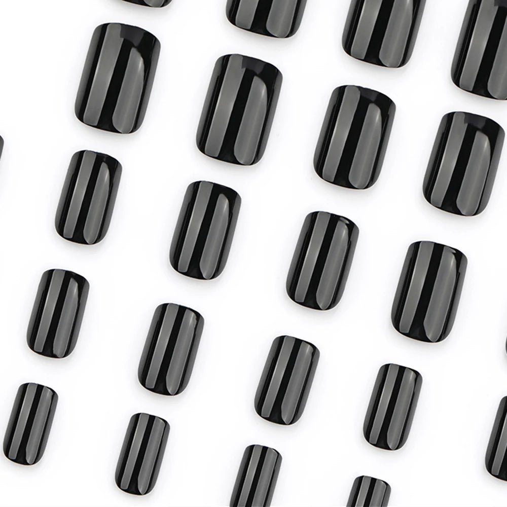 120pcs Solid Color Black Glossy Fake Nails Short Square Pressed Gel Nails Full Cover False Nails Acrylic DIY Artificial Nail Kit