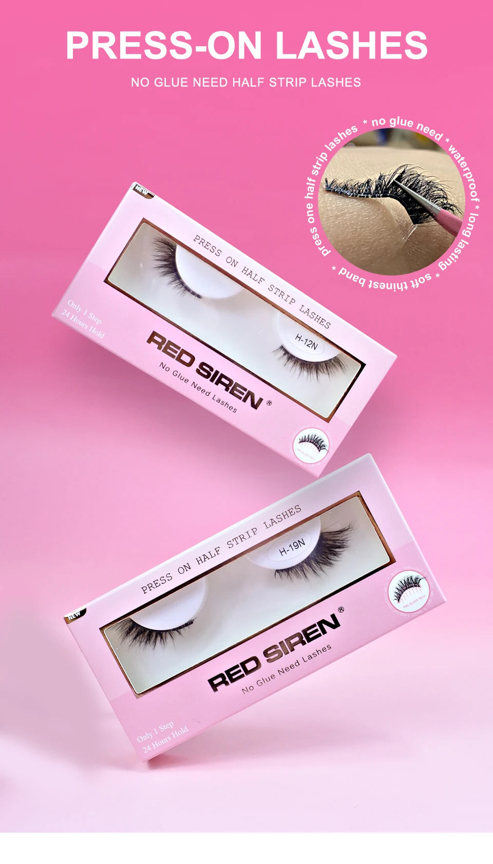 Self Adhesive Eyelashes Wide Glue Strip Press On Half Lashes Soft Clear Band Pre Glued False Eyelashes Reusable Cat Eye Lashes