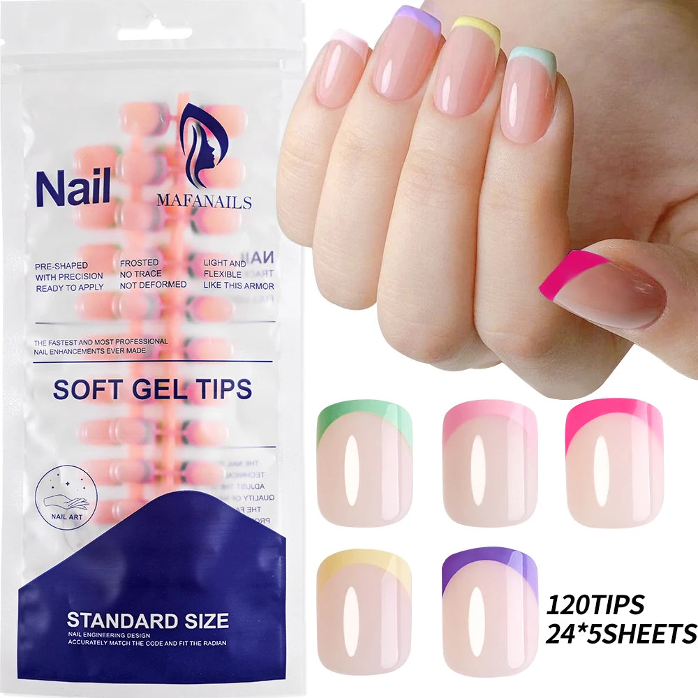 120Pcs Pink French False Nails Acrylic Almond Full Cover Fake Nails Women Wearable Press On Nails Artificial Stiletto Nail Tips