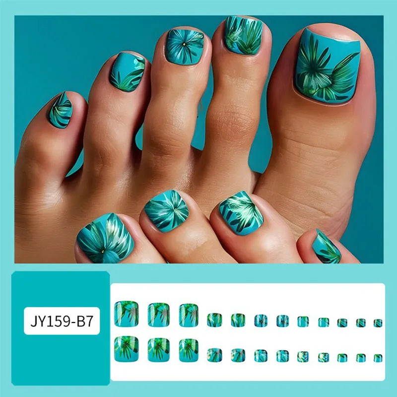 New 24 Pcs French Design Fake Toe False Nails on Legs False Nails Feet  Press on Toe Nails JZJCDJ02