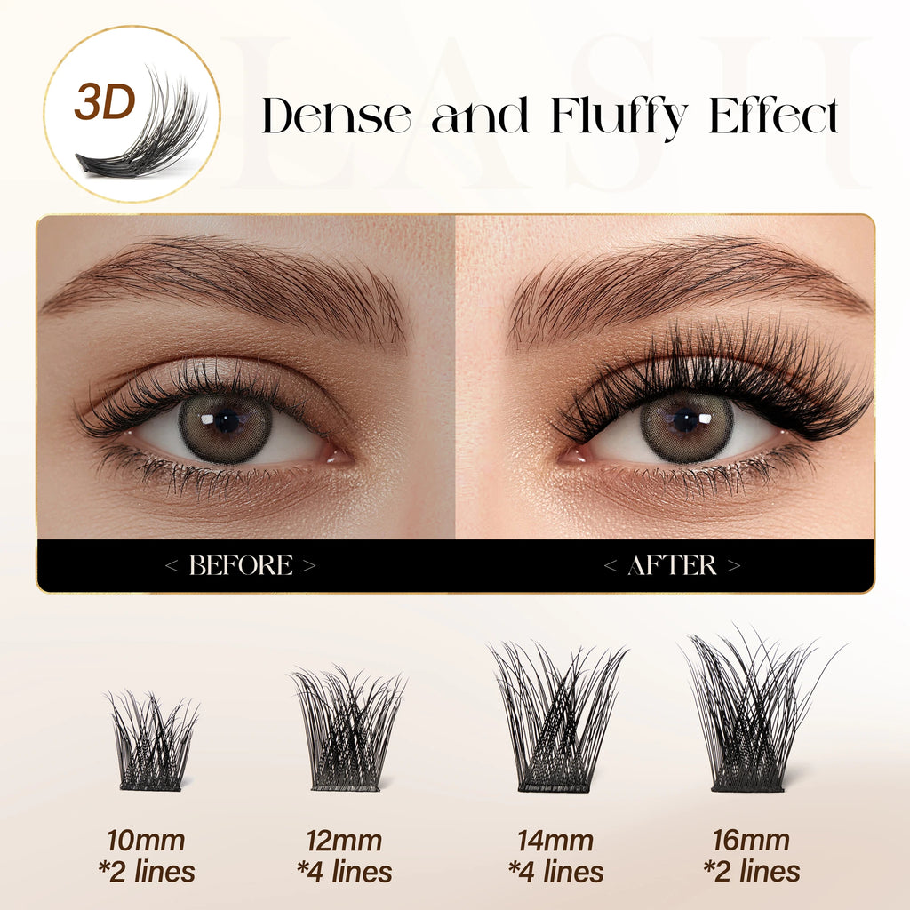 BEFER Cluster Lashes D Curl DIY Eyeslash Extension Lash Cluster Fluffy Volume Individual Natural False Eyelashes Clusters