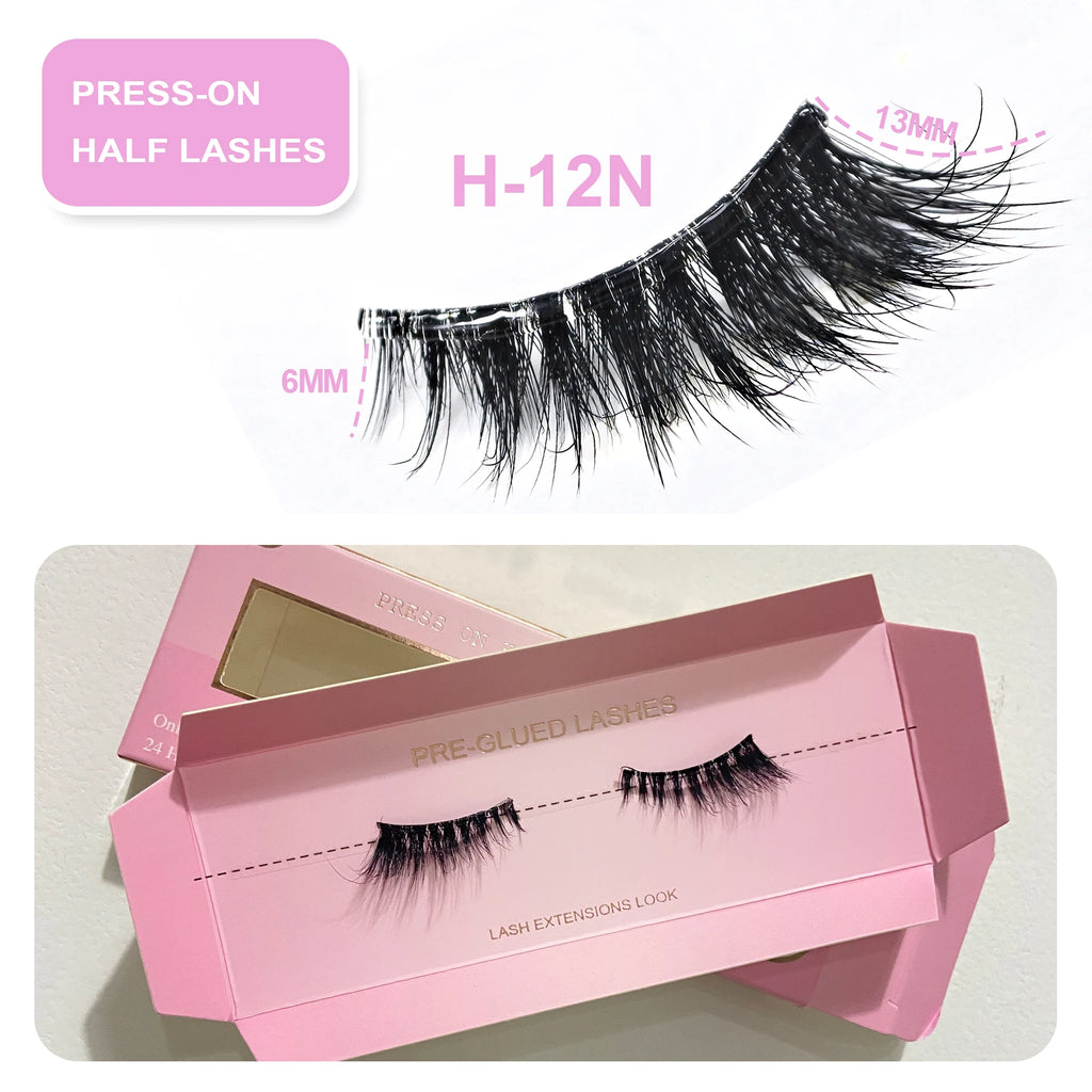 Self Adhesive Eyelashes Wide Glue Strip Press On Half Lashes Soft Clear Band Pre Glued False Eyelashes Reusable Cat Eye Lashes