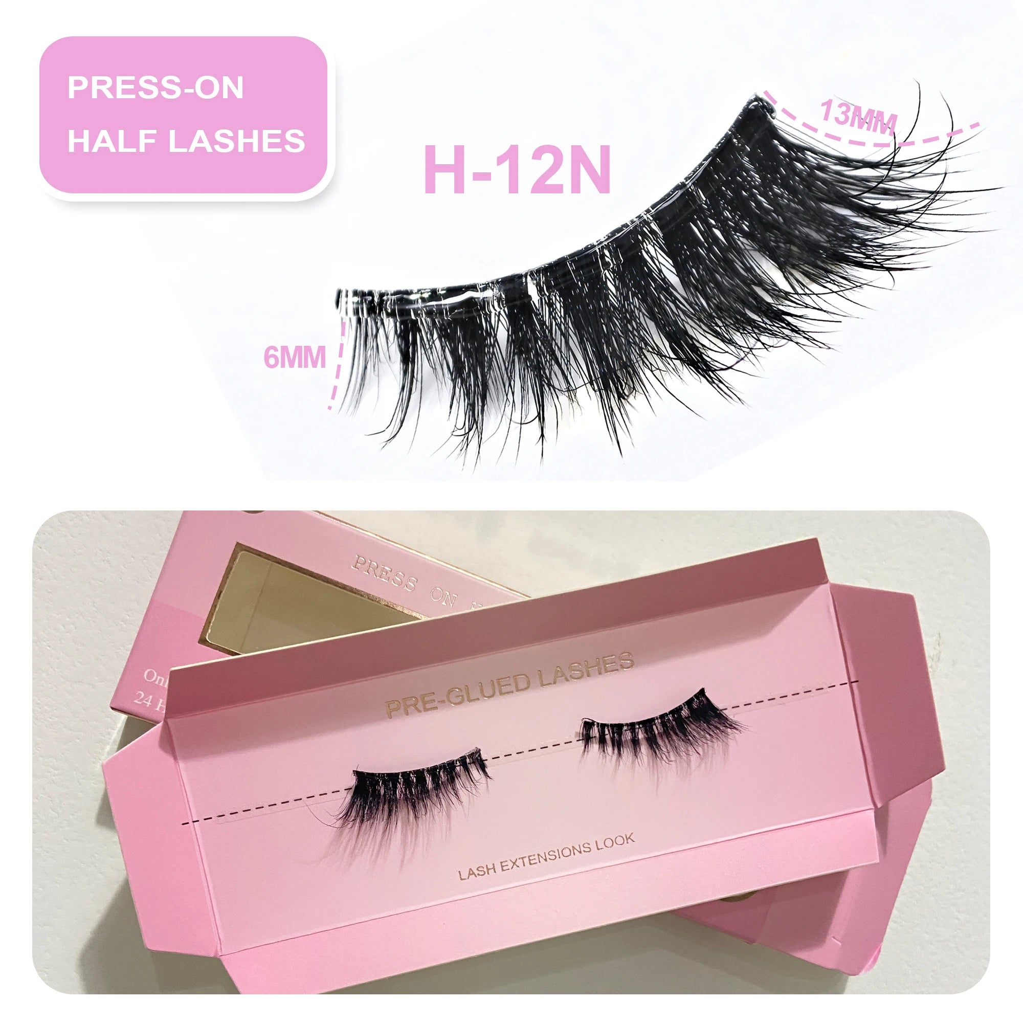 Self Adhesive Eyelashes Wide Glue Strip Press On Half Lashes Soft Clear Band Pre Glued False Eyelashes Reusable Cat Eye Lashes