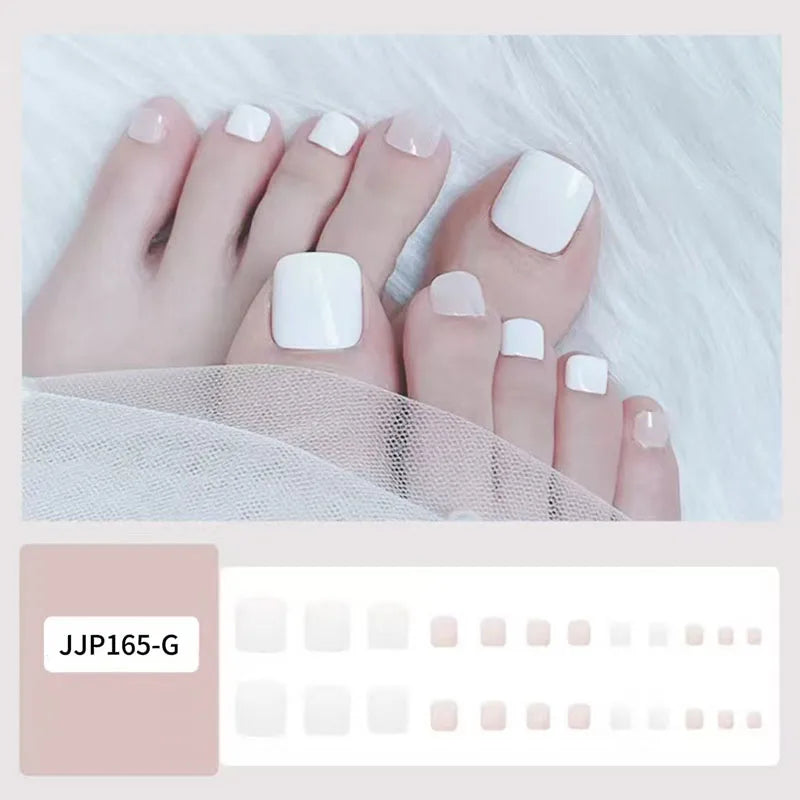 New 24 Pcs French Design Fake Toe False Nails on Legs False Nails Feet  Press on Toe Nails JZJCDJ02