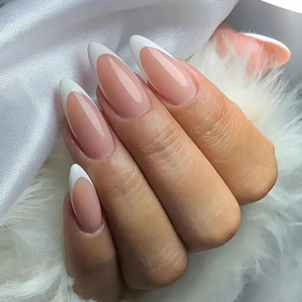 120Pcs Pink French False Nails Acrylic Almond Full Cover Fake Nails Women Wearable Press On Nails Artificial Stiletto Nail Tips