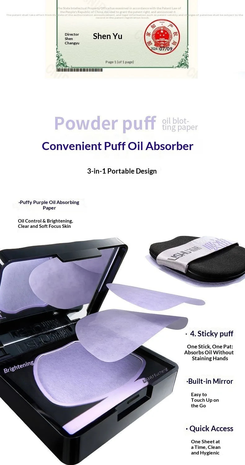 LISHU Oil Control Blotting Paper with Powder Puff, Face Powder Makeup Setting Sheets, Portable Touch Up Tool，150 Sheets