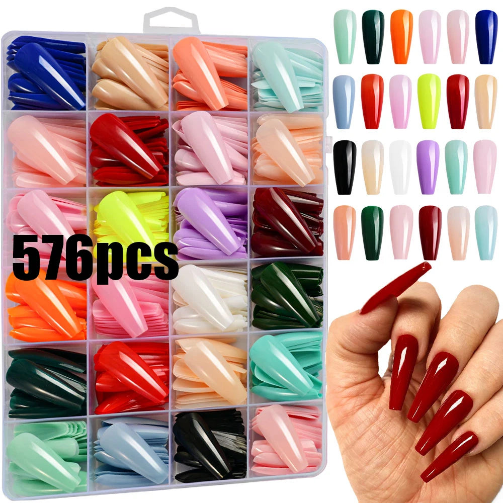 288pcs/box Solid Color Almond False Nails Medium Colorful Simple Press On Nails Mixed Full Cover Almond Fake Nail Tips for Women