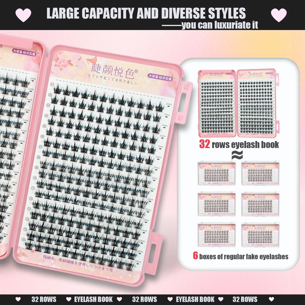 32 Rows Large Capacity Eyelashes Extension Professional Individual Cluster DIY Lashes Natural False Eyelashes Makeup Products