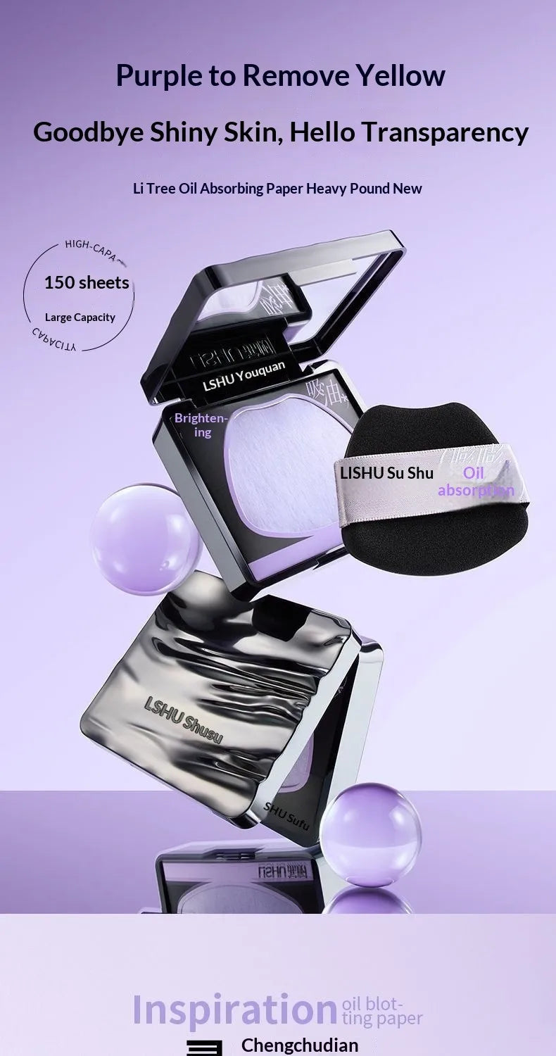LISHU Oil Control Blotting Paper with Powder Puff, Face Powder Makeup Setting Sheets, Portable Touch Up Tool，150 Sheets