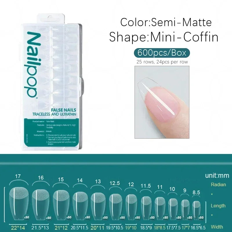 Nailpop 600pcs PRO Fake Nails Full Cover False Nail Tips Acrylic Nail Capsules Professional Material Finger Soak Off Gel Tips