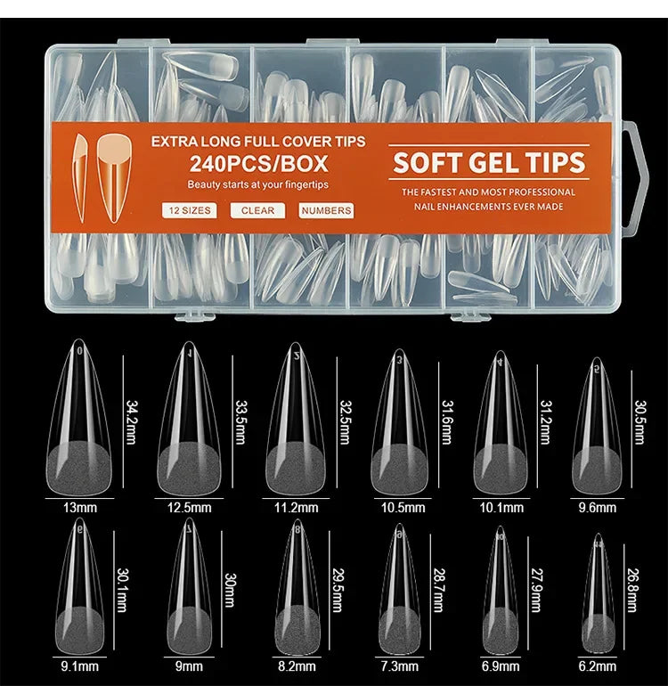 240/600Pcs Soft Gel False Nail Tips Short Square Coffin Almond Artificial Press On Nails Fake Extension X Capsule Manicure Tools