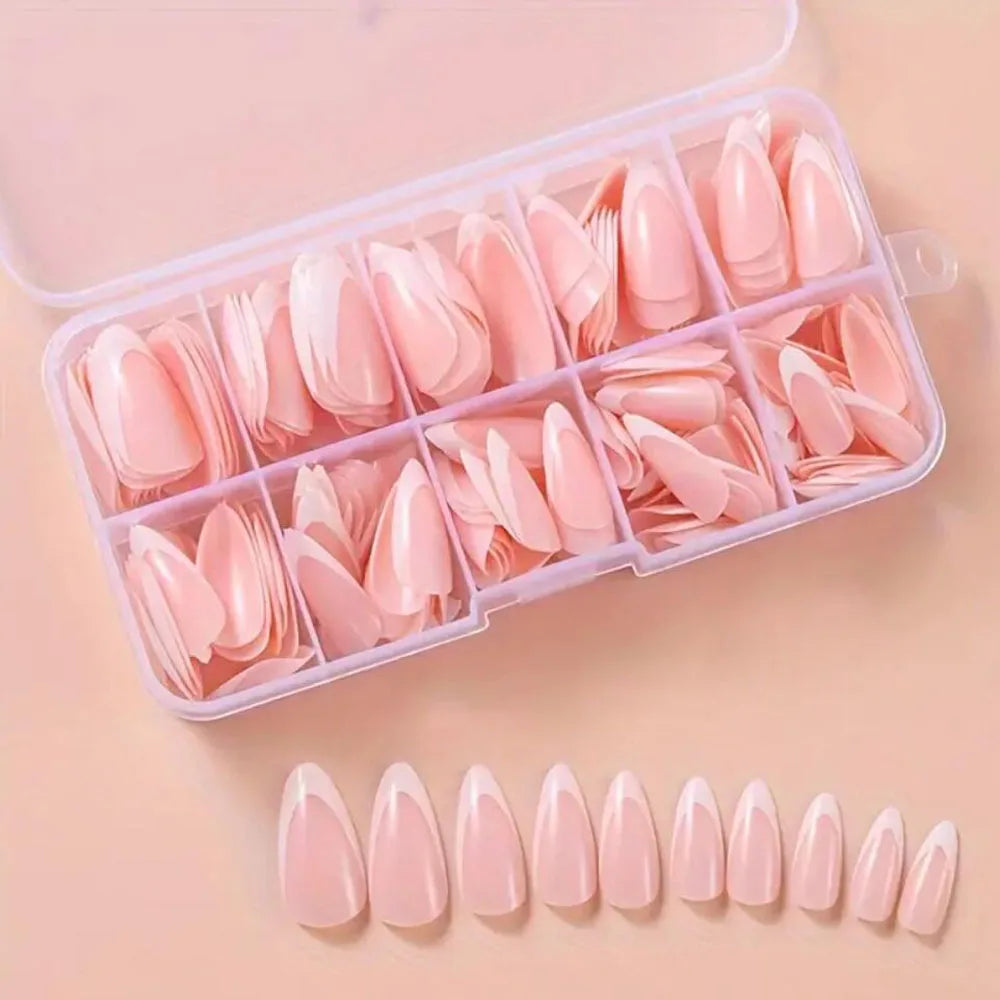 120Pcs Pink French False Nails Acrylic Almond Full Cover Fake Nails Women Wearable Press On Nails Artificial Stiletto Nail Tips