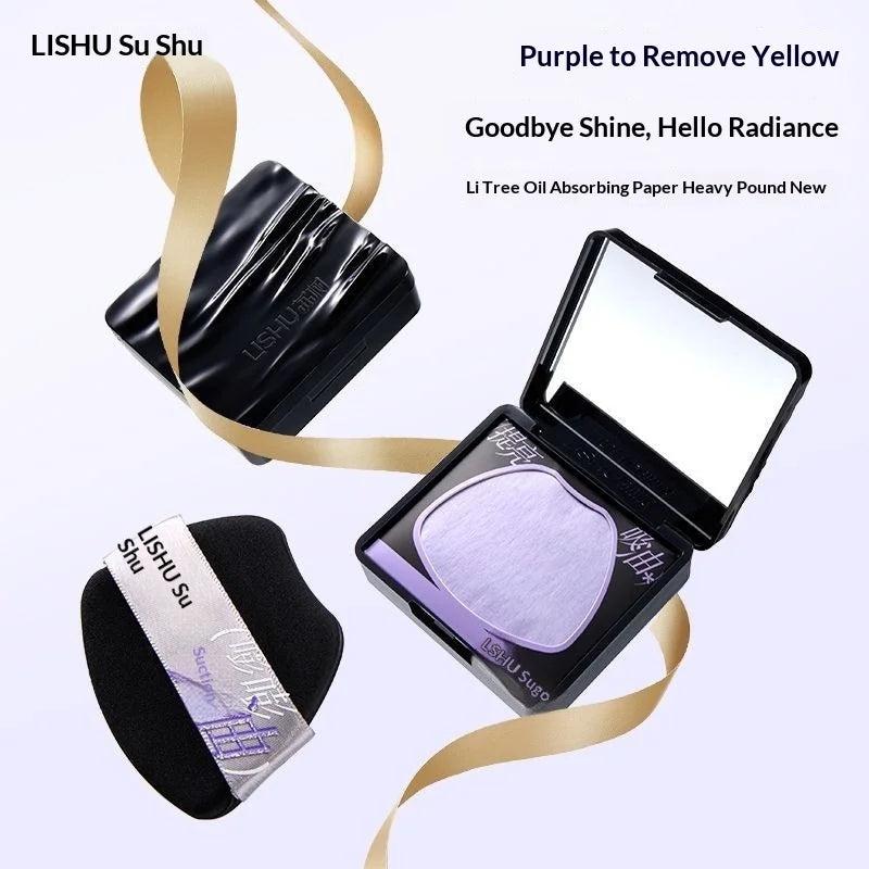 LISHU Oil Control Blotting Paper with Powder Puff, Face Powder Makeup Setting Sheets, Portable Touch Up Tool，150 Sheets