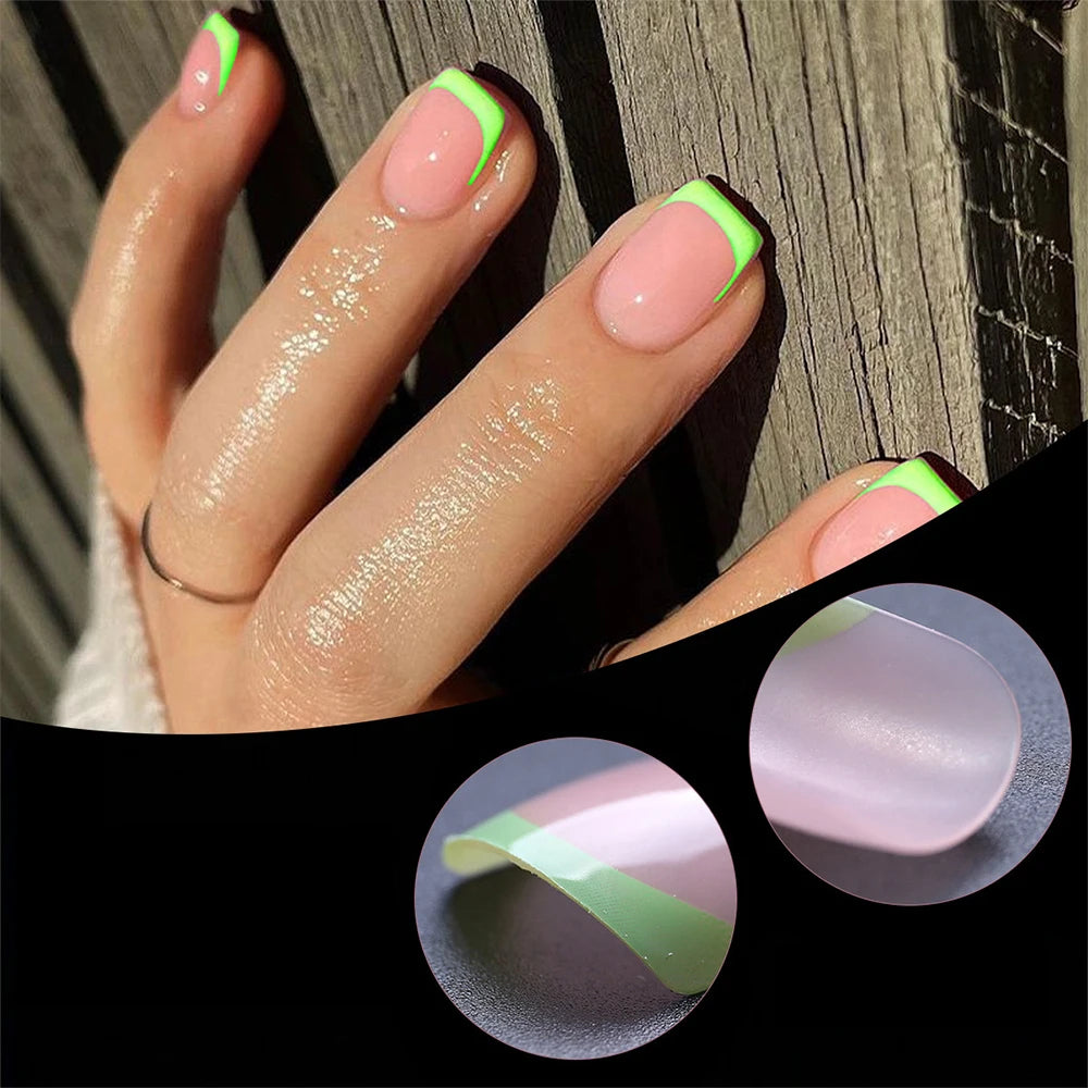 120/240Pcs Short Square Press On Nails Summer Colorful French Tip Fake Nails Extension Wearable Full Cover False Nails for Girls
