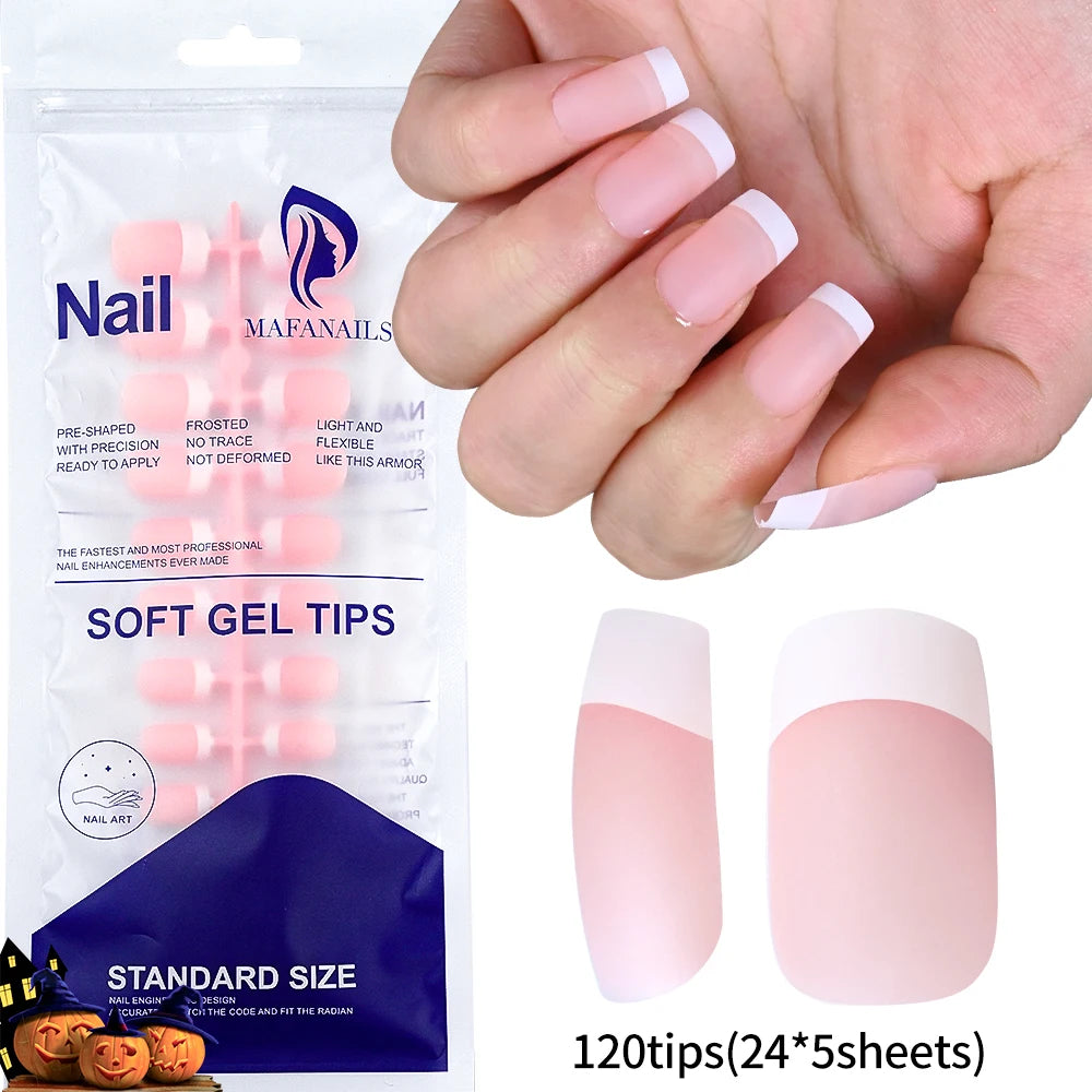 120/240Pcs Short Square Press On Nails Summer Colorful French Tip Fake Nails Extension Wearable Full Cover False Nails for Girls