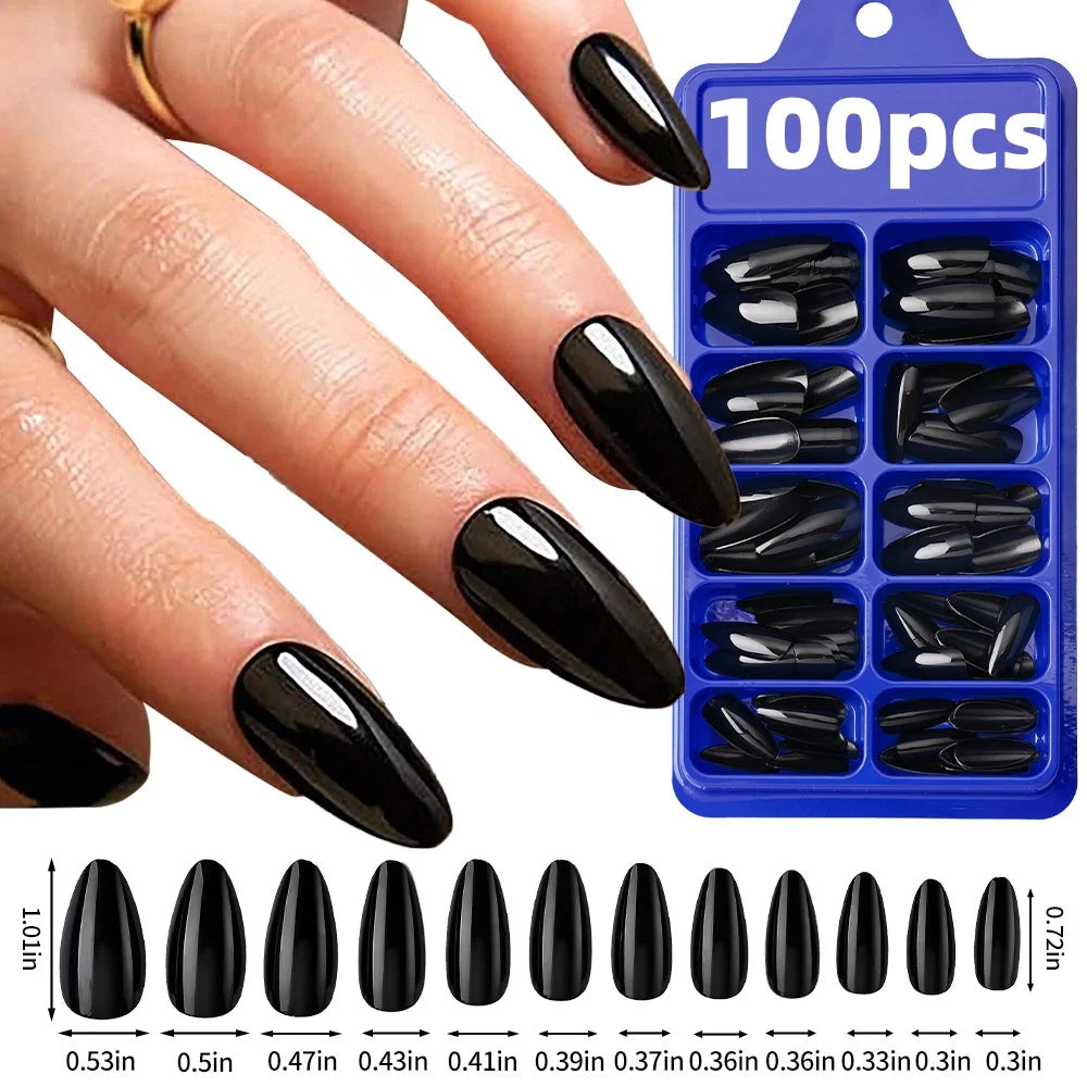 120pcs Solid Color Black Glossy Fake Nails Short Square Pressed Gel Nails Full Cover False Nails Acrylic DIY Artificial Nail Kit