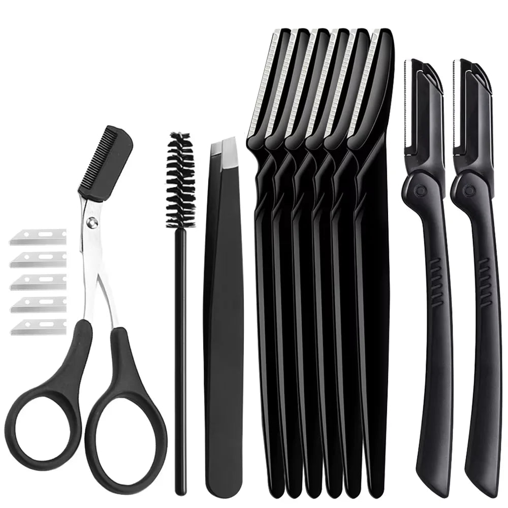 15/18pcs Eyebrow Trimmer Kit Multipurpose Face Razors For Women and Men Easy To Use Facial Hair Removal Scissors Beauty Tool