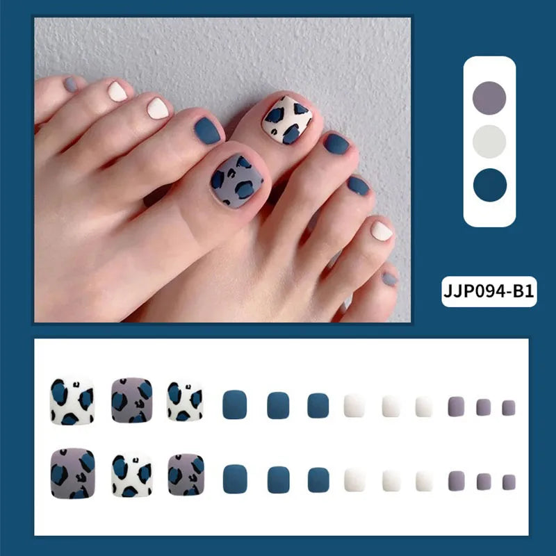 New 24 Pcs French Design Fake Toe False Nails on Legs False Nails Feet  Press on Toe Nails JZJCDJ02