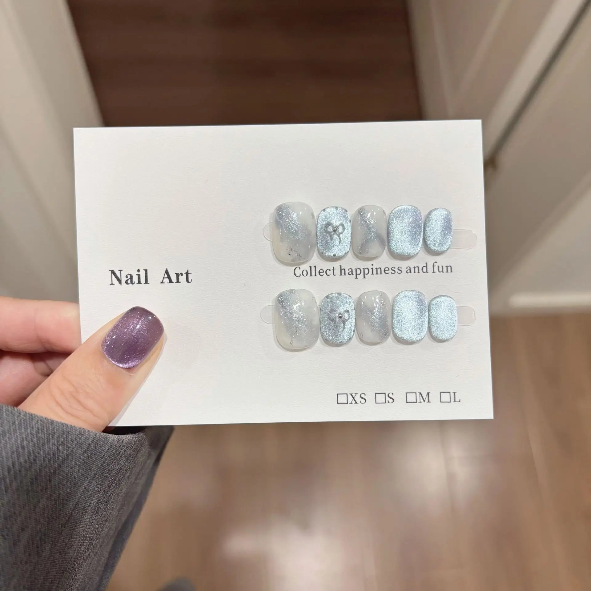 10Pcs Blue Cat Eye Handmade Press on Nails Bow Fake Nails Summer Wearable Stick-on Nails Full Cover False Nail Накладные Ногти