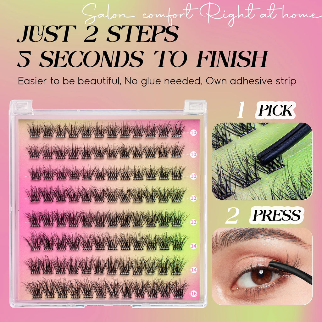 VYRILA Self Adhesive Cluster Lashes Glue-Free DIY Individual Eyelash Extension Natural Soft Lashes No Glue Needed Segmented Lash
