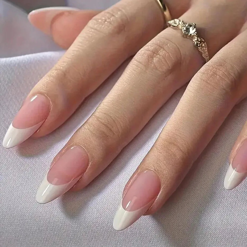 120Pcs Pink French False Nails Acrylic Almond Full Cover Fake Nails Women Wearable Press On Nails Artificial Stiletto Nail Tips