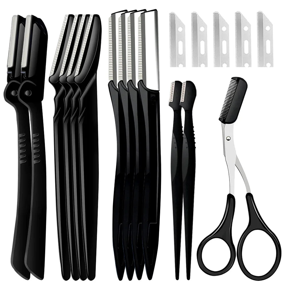15/18pcs Eyebrow Trimmer Kit Multipurpose Face Razors For Women and Men Easy To Use Facial Hair Removal Scissors Beauty Tool