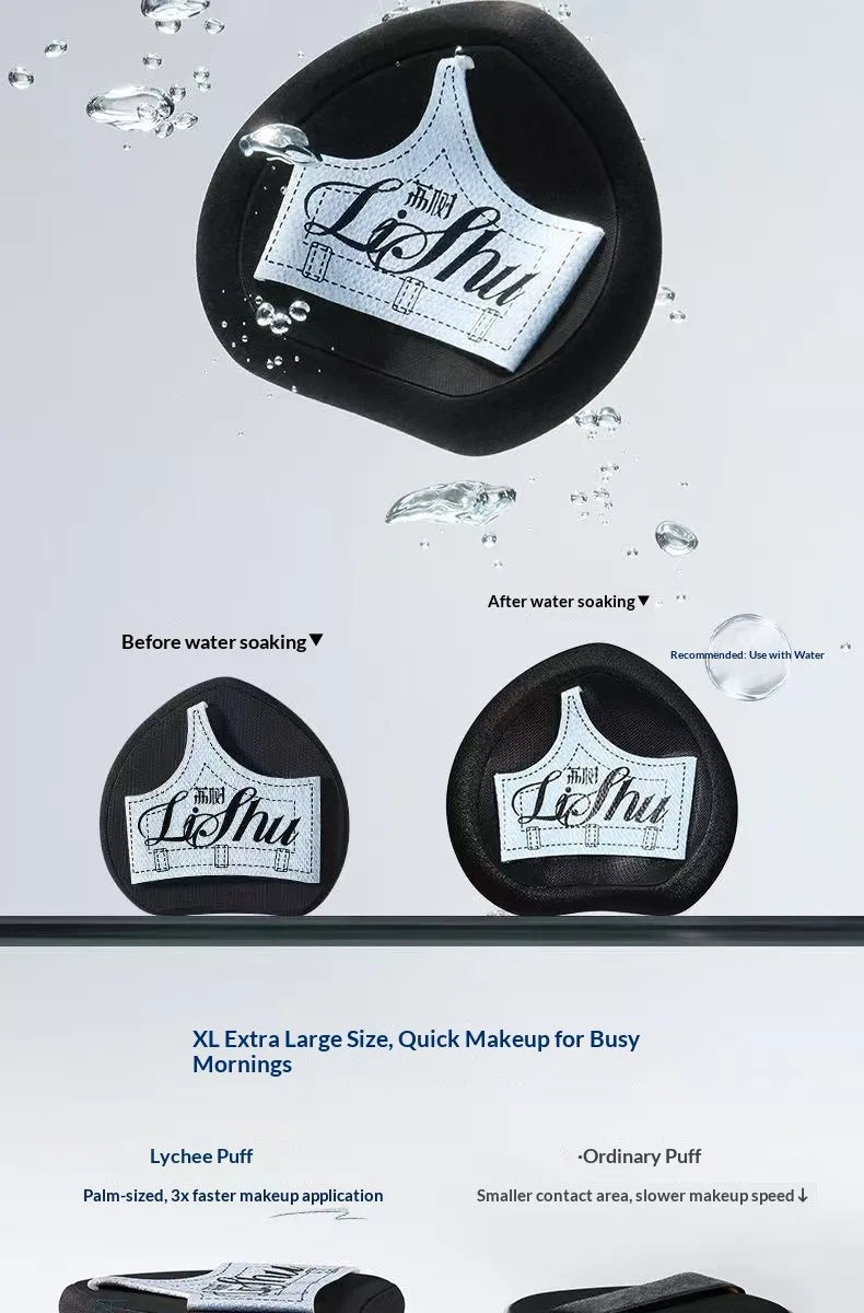 LISHU Makeup Puff Set, Large Powder Puffs for Foundation & Concealer, Wet and Dry Dual-Use, Skin-Friendly & No Powder Absorption