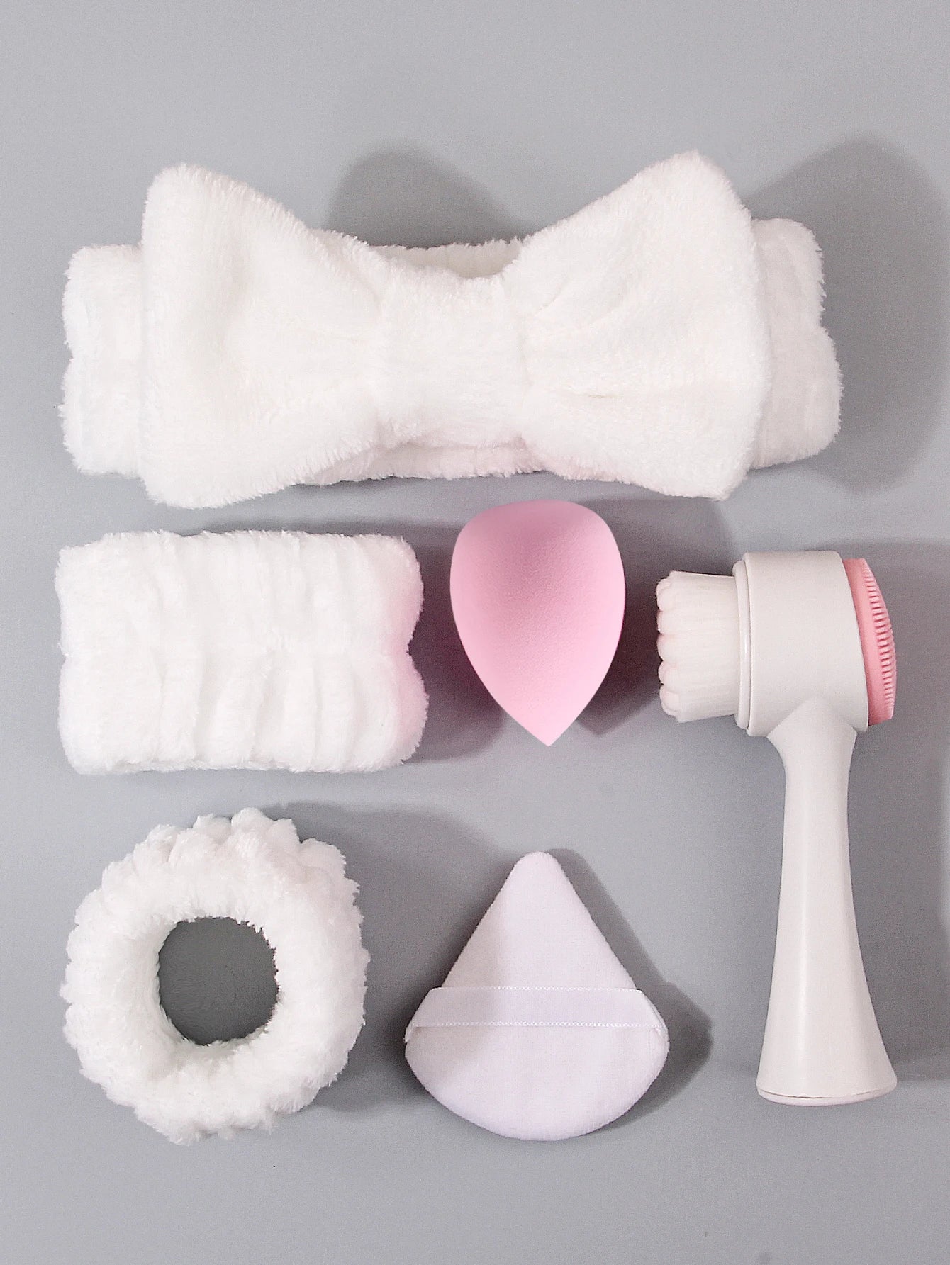 6PCS Super Practical makeup Powder puff Cleansing Set: Soft hair band, wrist band, face brush + Fine sponge egg powder puff