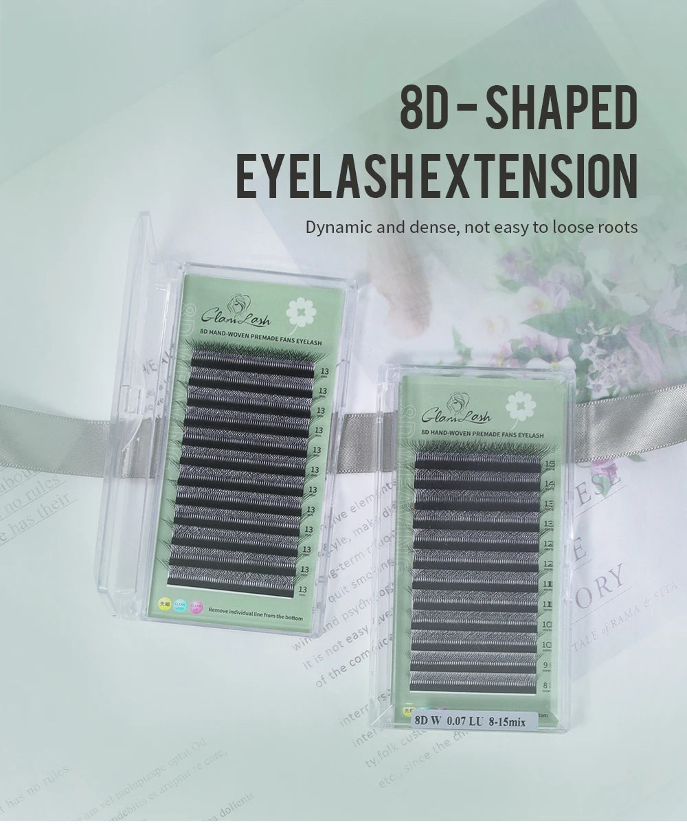 GLAMLASH 8D-W Shaped Eyelash Extension C/D/L/LU/M Premade Volume Fans Clover W Style Lashes False Mink Soft Easy Faning Natural