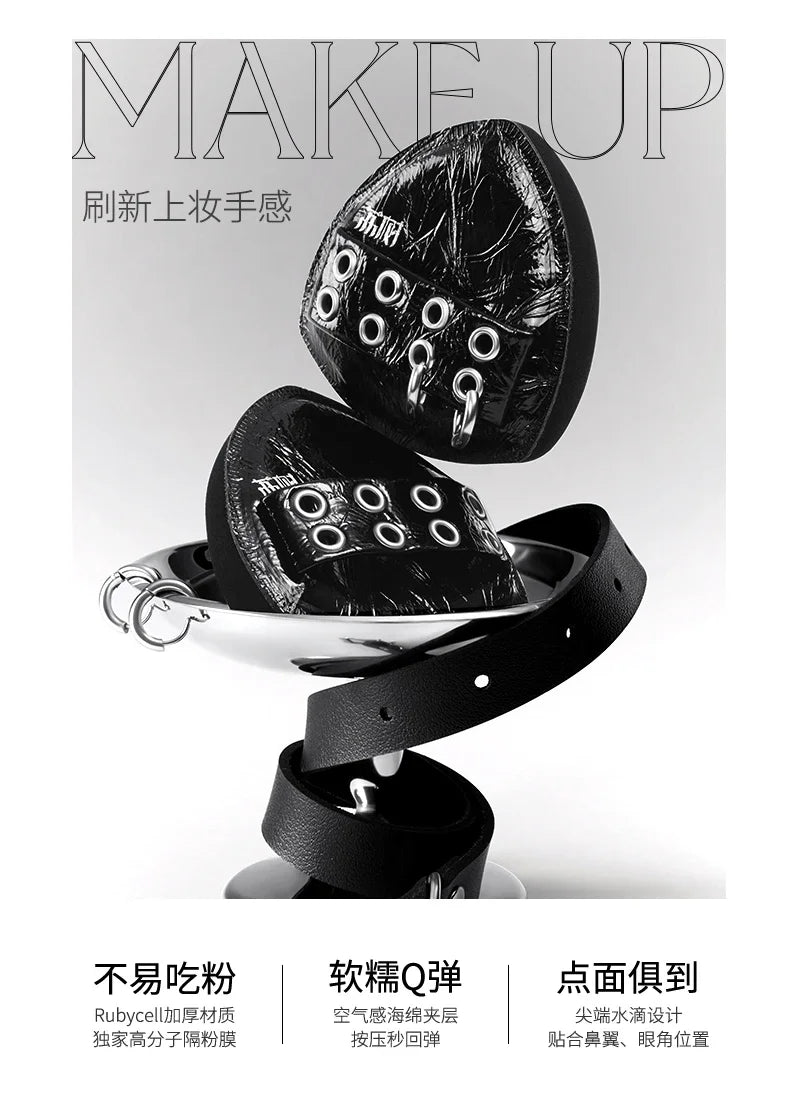 Lishu 2PCS Punk Black Pineapple Powder Puff Air Cushion Dual Use Wet and Dry Makeup Puff Ultra Soft Makeup Egg