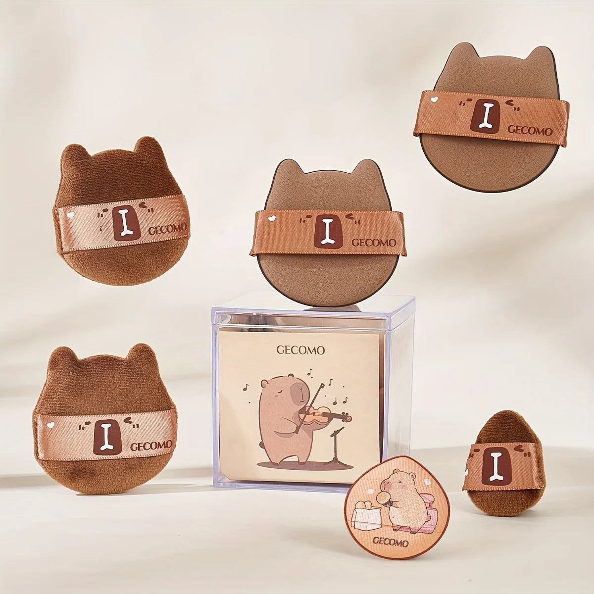 5/6PCS Capybara Powder puff Set Box Wet And Dry Use Mini Fingertip Powder Puff Soft Skin-friendly Flocking Air Cushion