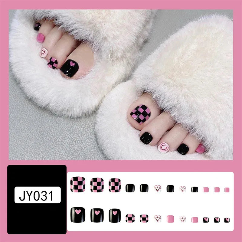 New 24 Pcs French Design Fake Toe False Nails on Legs False Nails Feet  Press on Toe Nails JZJCDJ02