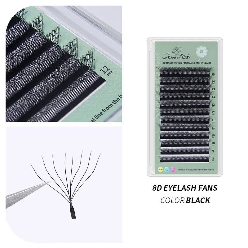 GLAMLASH 8D-W Shaped Eyelash Extension C/D/L/LU/M Premade Volume Fans Clover W Style Lashes False Mink Soft Easy Faning Natural