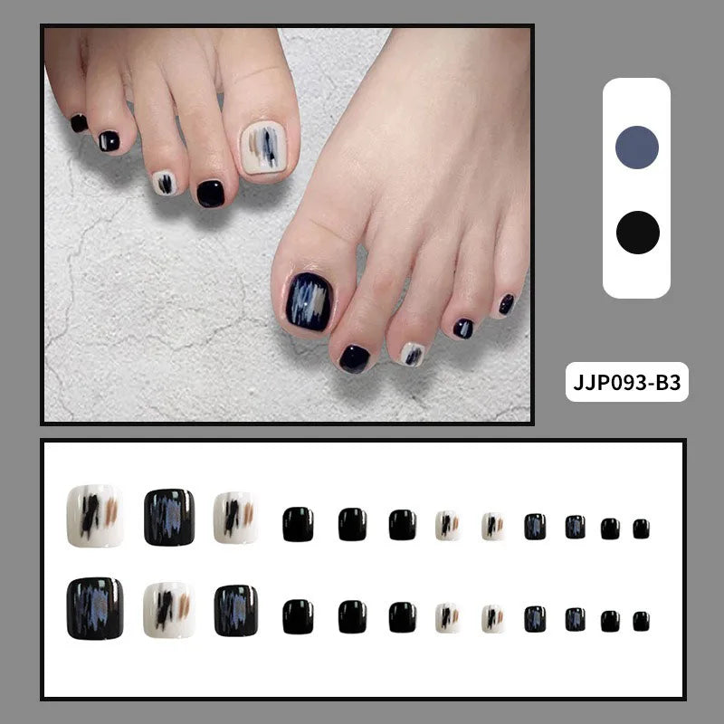New 24 Pcs French Design Fake Toe False Nails on Legs False Nails Feet  Press on Toe Nails JZJCDJ02