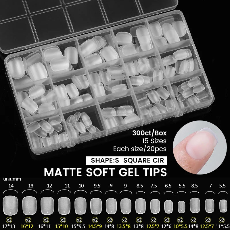 300/240pcs Matte Soft Gel Tips Short Almond Fake Nail Tips Nails Set Press On False Nail Full Cover Short Almond Nail Capsules