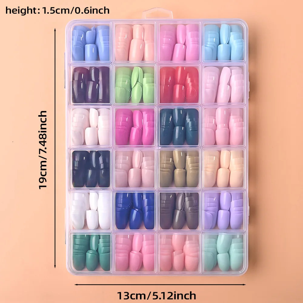 288Pcs/box Colorful Short Almond False Nails 1.2-2.21cm Soft Gel Almond Press On Nail Pink/Blue/Nude Full Cover Acrylic Nail Tip