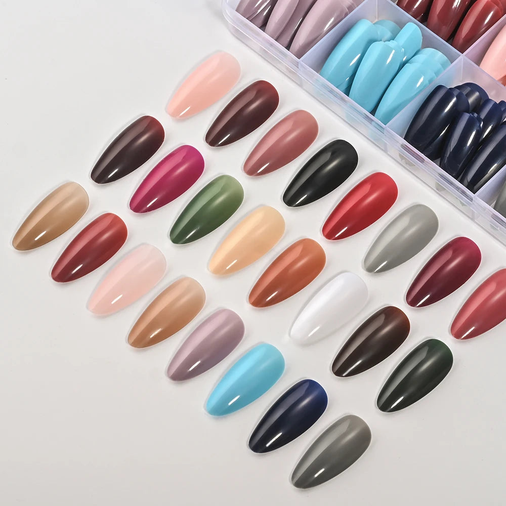 288pcs/box Solid Color Almond False Nails Medium Colorful Simple Press On Nails Mixed Full Cover Almond Fake Nail Tips for Women