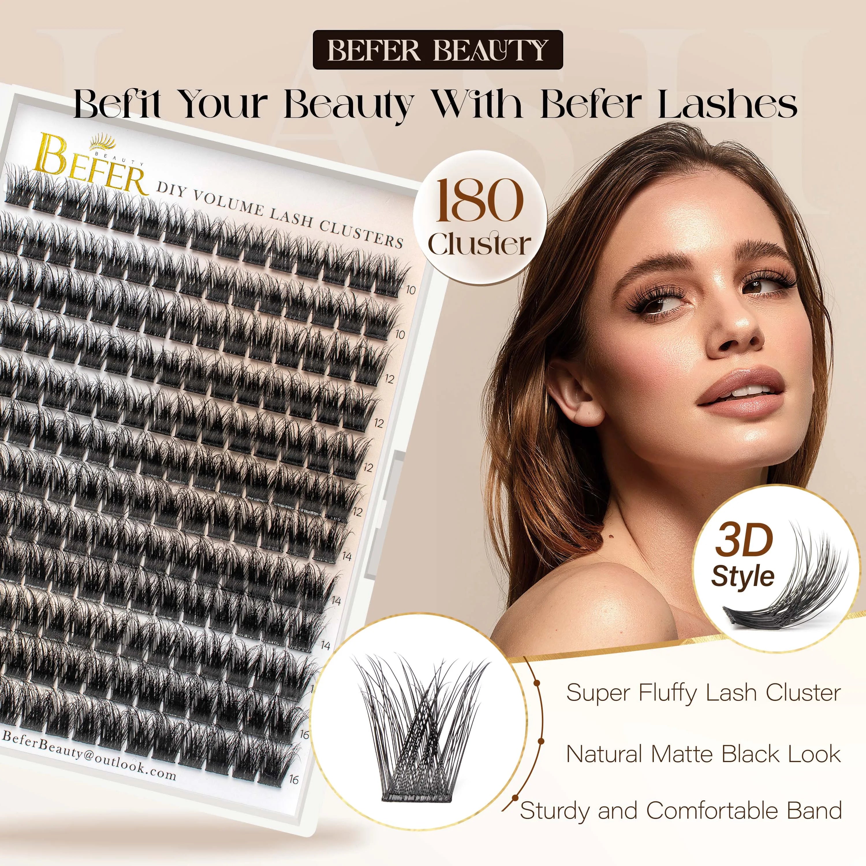 BEFER Cluster Lashes D Curl DIY Eyeslash Extension Lash Cluster Fluffy Volume Individual Natural False Eyelashes Clusters