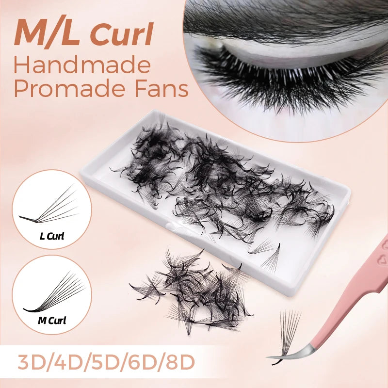 M L curl Loose Premade Volume Fans for Eyelash Extension Promade Fans Prefact Bouquet Eyelashes 3D to 10D Pre Made Loose Fans