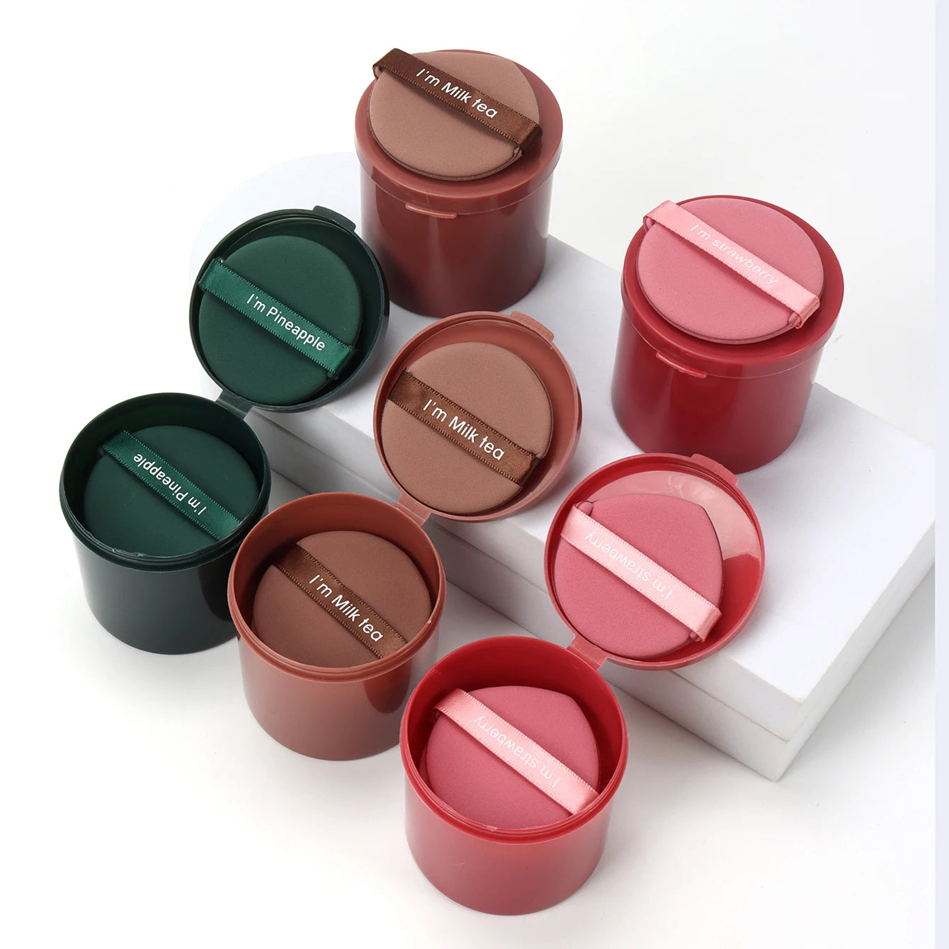 Karsyngirl 7Pcs/Box Strawberry Double-Side Cosmetic Puff Set Soft Makeup Sponge Powder Beauty Tools for Women