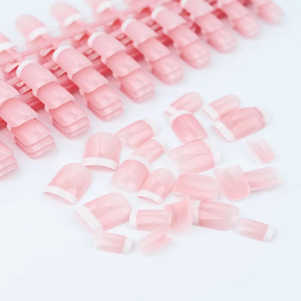 120Pcs Nude Pink Short Square French Fake Nails Full Cover White French Press on Nails Acrylic Glossy Wearable Women False Nails