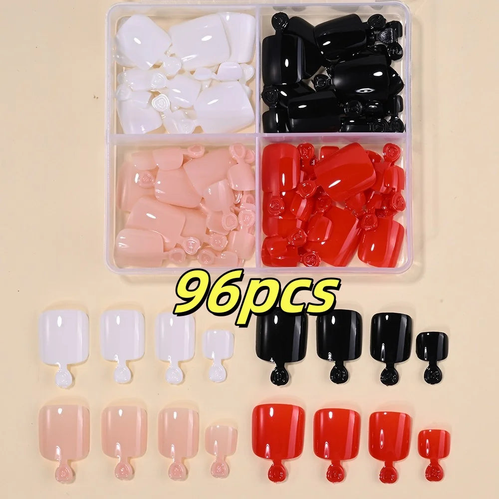 96pcs Short Square Toe Nails Butterfly/Flower French White Tip Fake Toenails Full Cover Fake Nail Set Cute Nail for Girls Gifts*