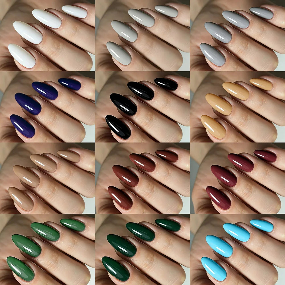 288pcs Glossy Red/Green/Blue/White Almond False Nails Medium Length Solid Color Full Cover Press On Nails Acrylic Fake Nails #R2