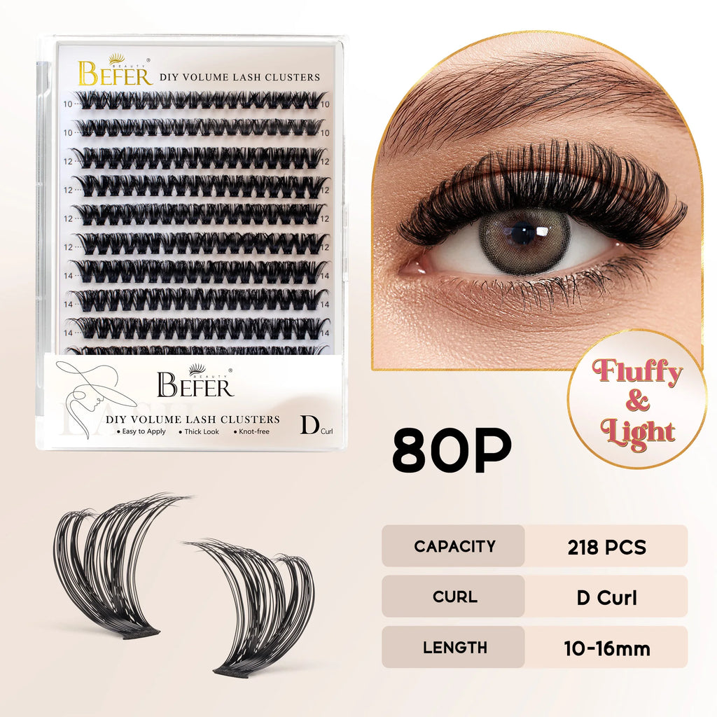 BEFER Cluster Lashes D Curl DIY Eyeslash Extension Lash Cluster Fluffy Volume Individual Natural False Eyelashes Clusters