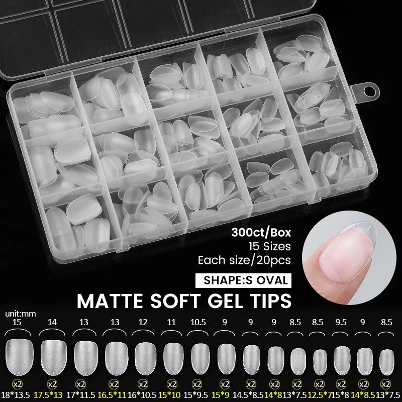 300/240pcs Matte Soft Gel Tips Short Almond Fake Nail Tips Nails Set Press On False Nail Full Cover Short Almond Nail Capsules
