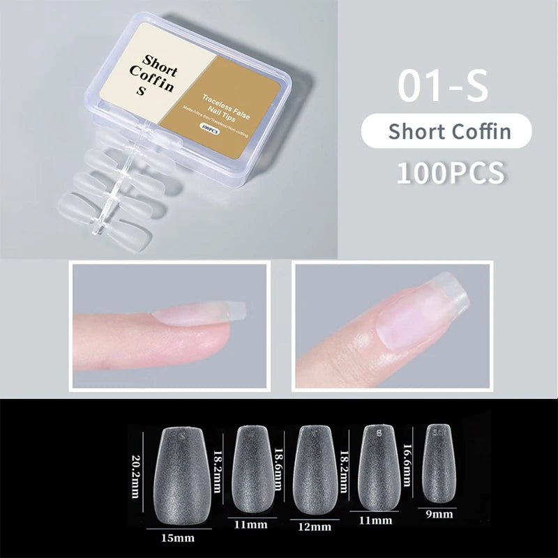 300pcs/box Transparent Fake Nail Acrylic Tips Soft Gel Full Matte Finish Nail Gel French Ballerinas Capsules Press On  Tips
