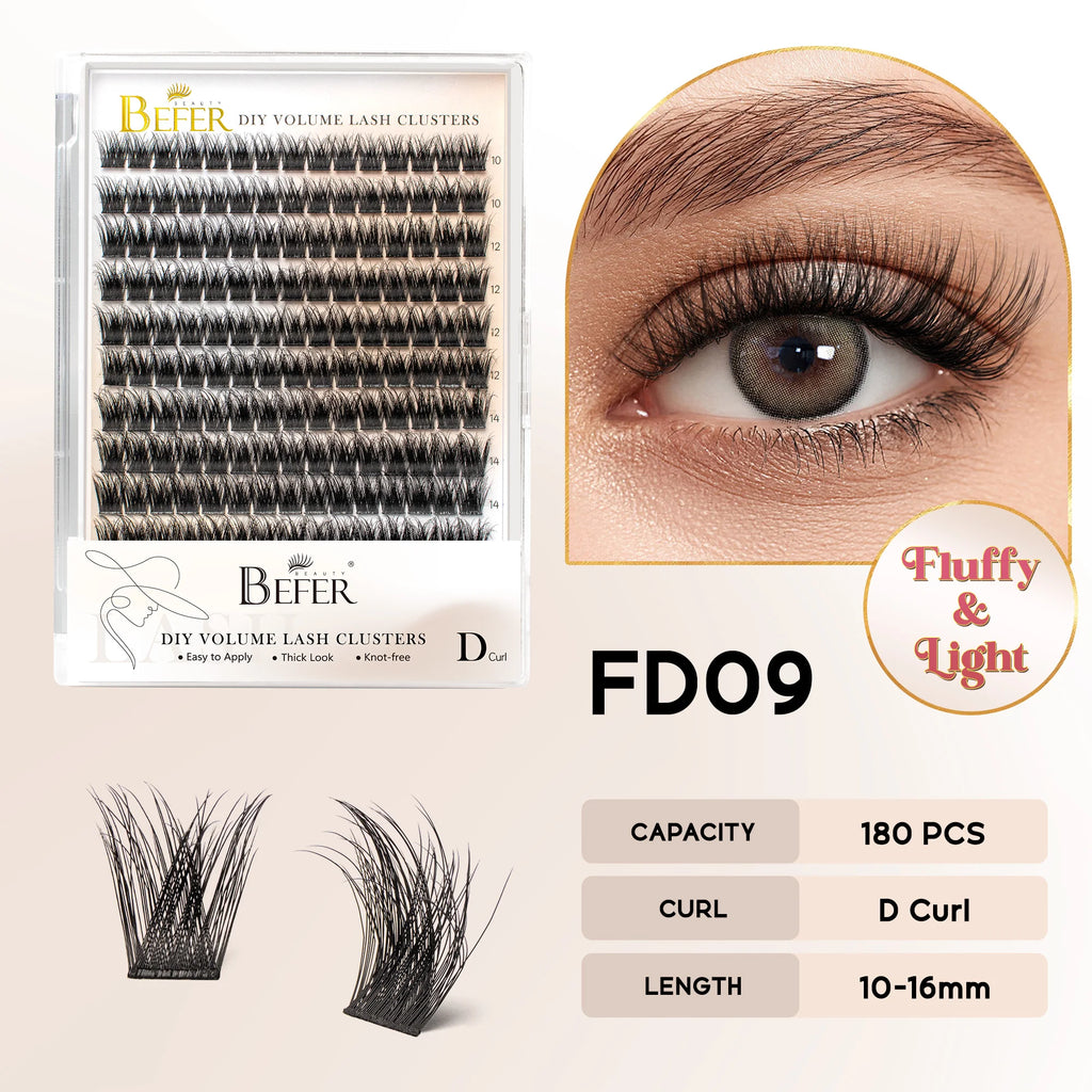 BEFER Cluster Lashes D Curl DIY Eyeslash Extension Lash Cluster Fluffy Volume Individual Natural False Eyelashes Clusters